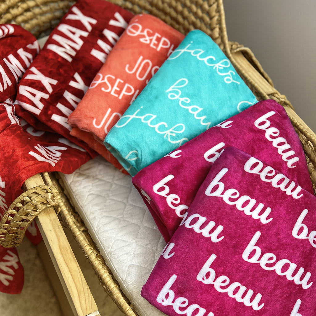 Custom Printed Name Blanket – Personalized Velveteen Plush Baby Shower Gift