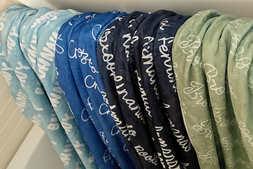 Monogram Name Baby Blanket – Personalized Velveteen Plush Throw, Cozy Nursery Bedding